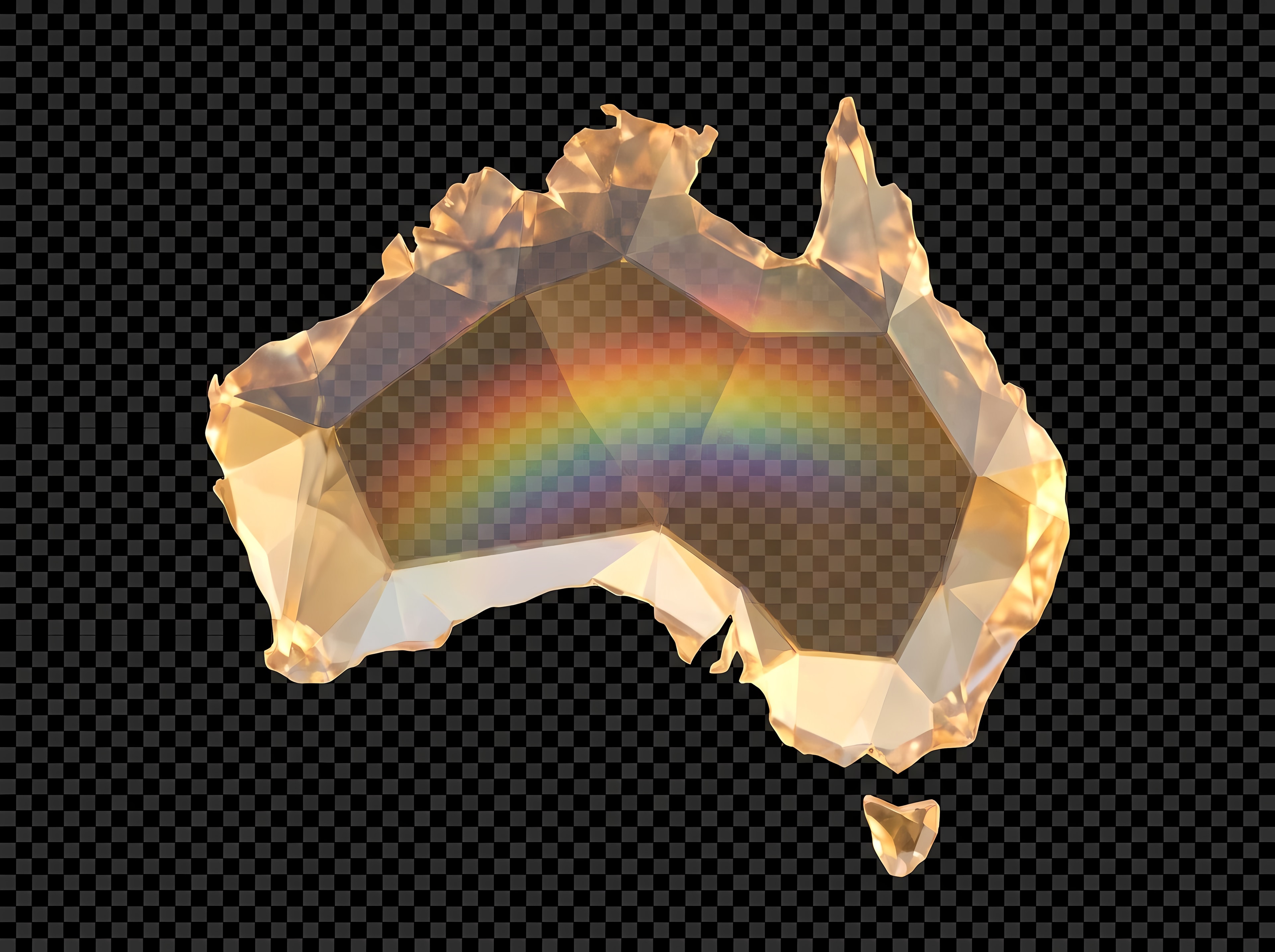 Crystal map of Australia with rainbow